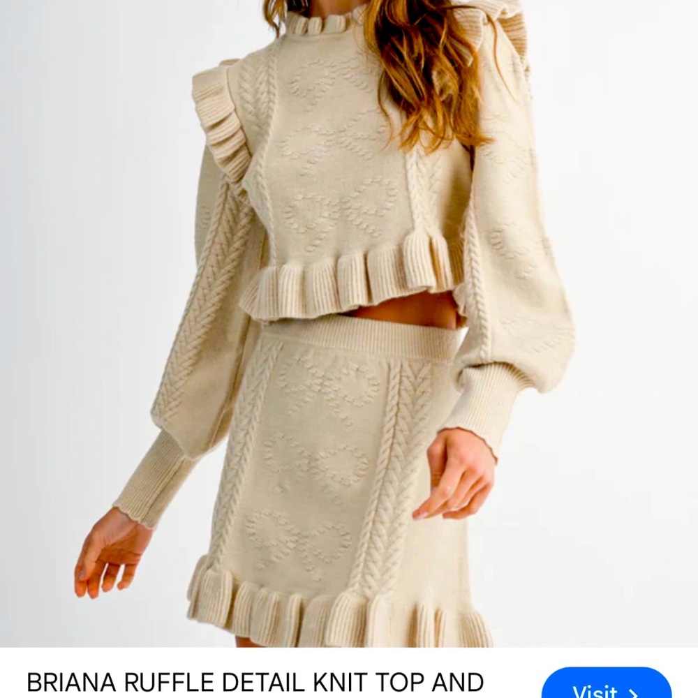 BRIANA RUFFLE DETAIL KNIT TOP AND MINI SKIRT SET - Mable Clothing NWT size L